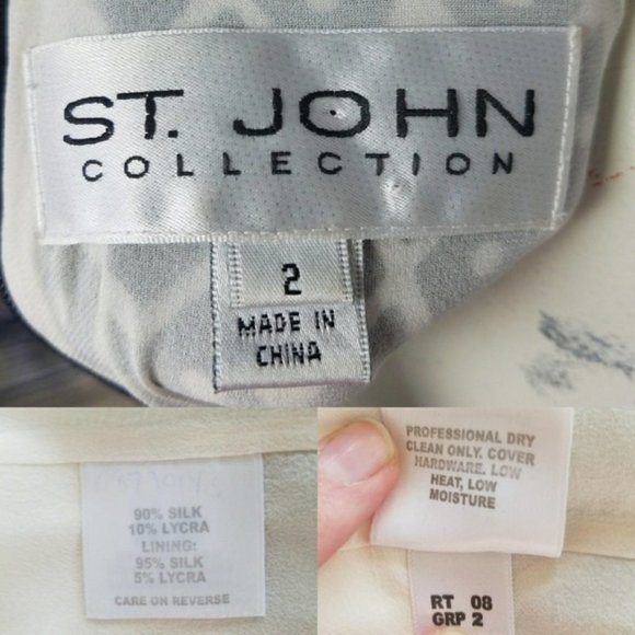 St John Collection Fit & Flare Midi Dress Black White Diamond Retro Party Silk 2 - Picture 4 of 8